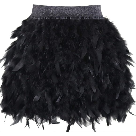 Women's Sexy Mid Waist Mini A-line Feather Skirt for Party Halloween Black - Picture 1 of 7